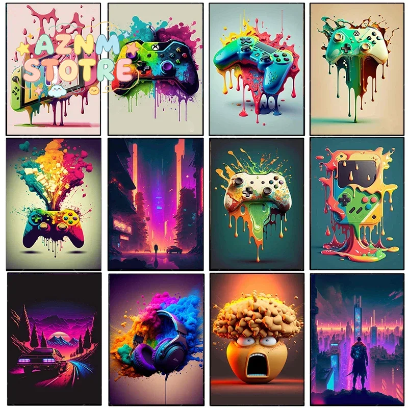 Esports Gaming Poster - Vintage canvas schilderij kleurrijke punk neon