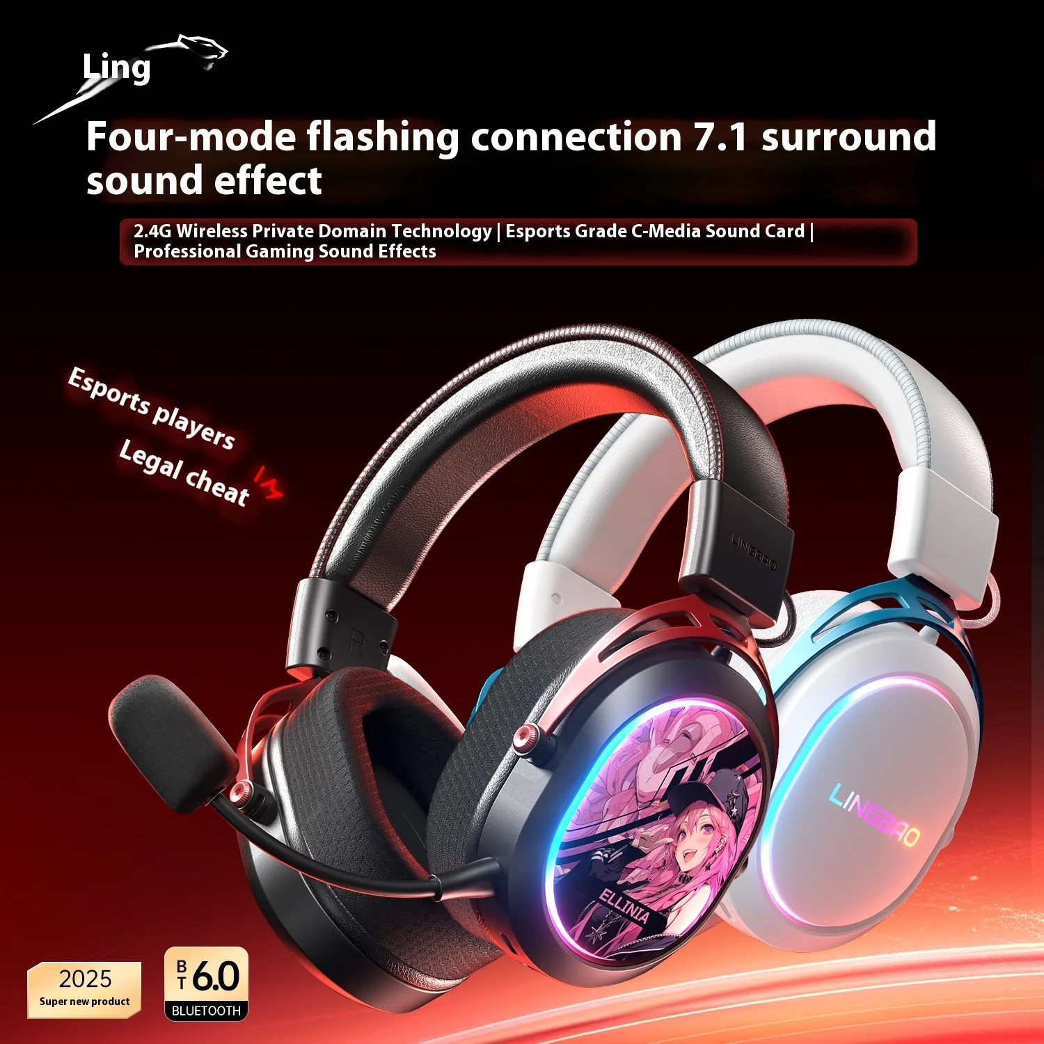 Gaming Headset 7.1 - LingBao T9 Pro Max draadloze hoofdtelefoon