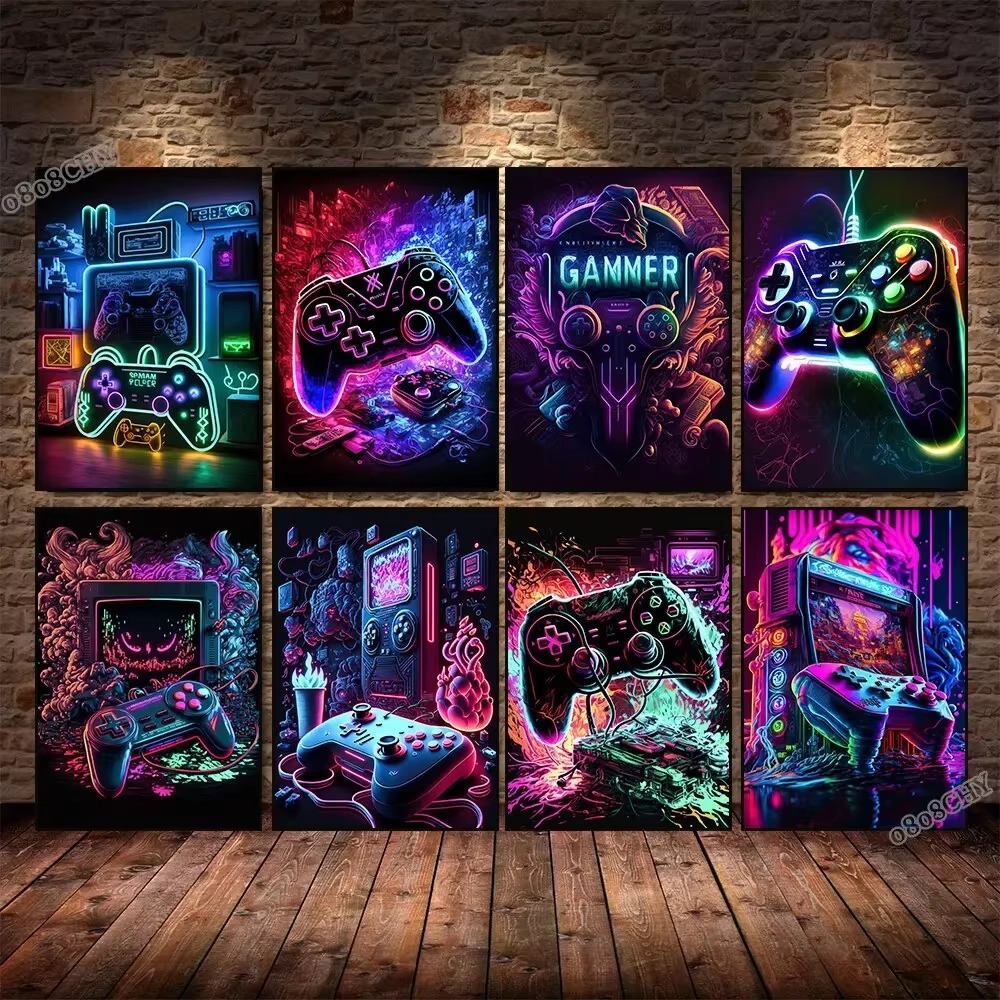 Esports Gaming Poster - Neon Game Canvas Schilderijen Game Controller