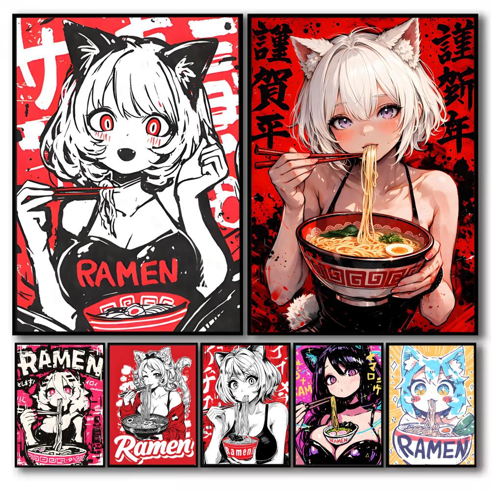Esports Gaming Poster - Anime Kat Meisje Schilderij Kalligrafie Canvas