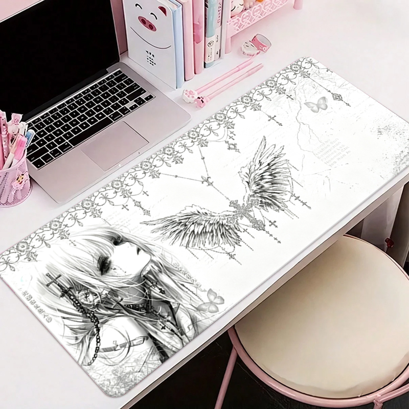 Esports Gaming Pad - Leren muismat Zwart Wit Anime Esthetiek